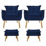Kit 2 Poltronas e 2 Puff Opala Palito Mel Suede Azul Marinho - Sts Móveis - 1