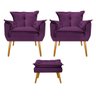 Kit 2 Poltronas e Puff Opala Palito Mel Suede Roxo - Sts Móveis - 1