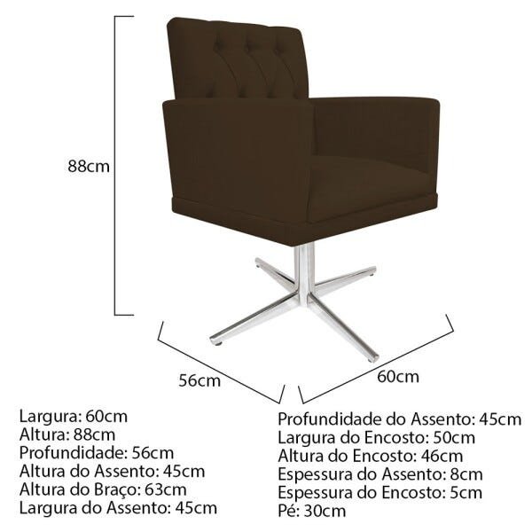 Kit 2 Poltronas Fernanda Base Giratória de Metal Suede Marrom - 5