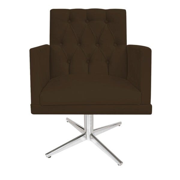 Kit 2 Poltronas Fernanda Base Giratória de Metal Suede Marrom - 2