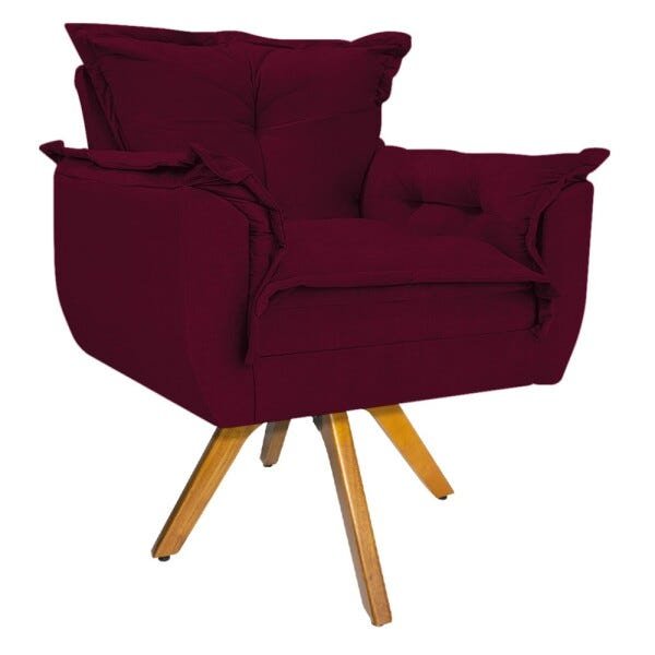 Kit 2 Poltronas Opala Base Giratória de Madeira Suede Bordô - Sts Móveis - 2