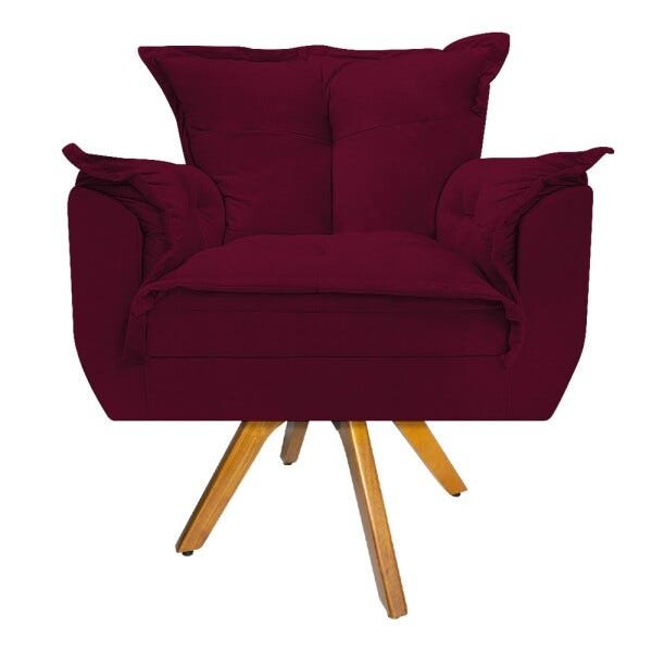 Kit 2 Poltronas Opala Base Giratória de Madeira Suede Bordô - Sts Móveis - 3