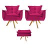 Kit 2 Poltronas e Puff Opala Base Giratória de Madeira Suede Pink - Sts Móveis - 1