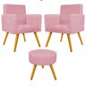 Kit 2 Poltronas Beatriz e Puff Sofia Palito Mel Suede Rosa Bebê - 1