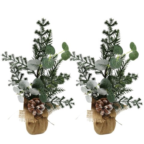 Kit 2 Arranjos Enfeite de Mesa Rústico Natal Folhagens e Pinha Natural 37cm - Magizi