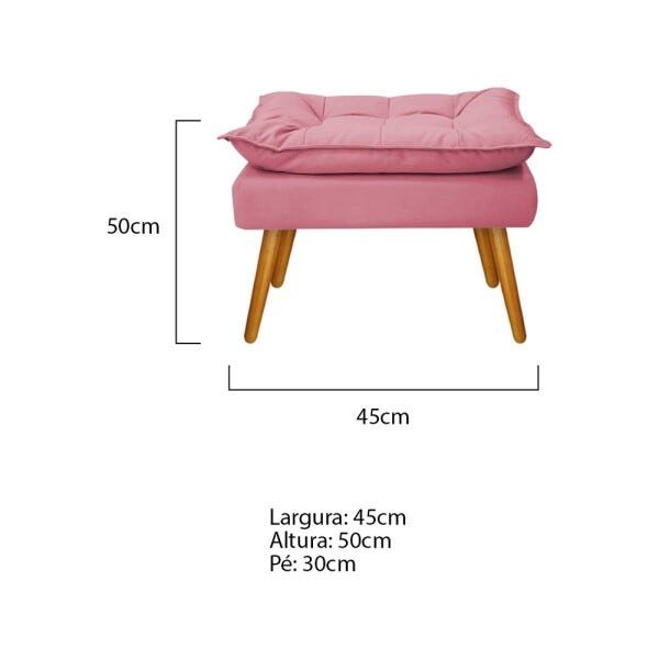 Kit 2 Poltronas e 2 Puff Opala Palito Mel Suede Rosa Bebê - Sts Móveis - 6