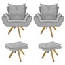 Kit 2 Poltronas e 2 Puffs Apolo Base Giratória de Madeira Suede Cinza - 1
