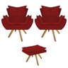 Kit 2 Poltronas e Puff Apolo Base Giratória de Madeira Suede Vermelho - 1