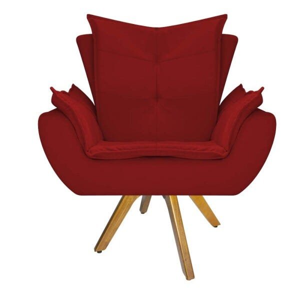 Kit 2 Poltronas e Puff Apolo Base Giratória de Madeira Suede Vermelho - 3