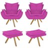 Kit 2 Poltronas e 2 Puffs Apolo Base Giratória de Madeira Suede Pink - 1