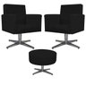 Kit 2 Poltronas Beatriz e Puff Sofia Base Giratória de Metal Suede Preto - 1