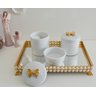 Kit Higiene Porcelana Bebê + Bandeja Pérola - Laço Dourado - 1