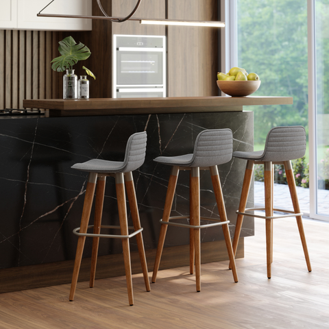 Kit 3 Banquetas Linea Base Madeira Cozinha Bar Bancada Alta:cinza/champanhe