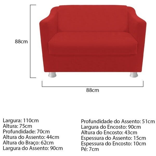 kit 02 Poltrona, 01 Namoradeira Tilla e 02 Puffs Dado Corano Vermelho - STS Móveis - 5