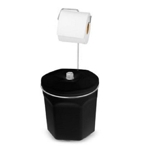 Suporte Cromado Porta Papel Higiênico Com Lixeira Preta - Kit com 2 unid