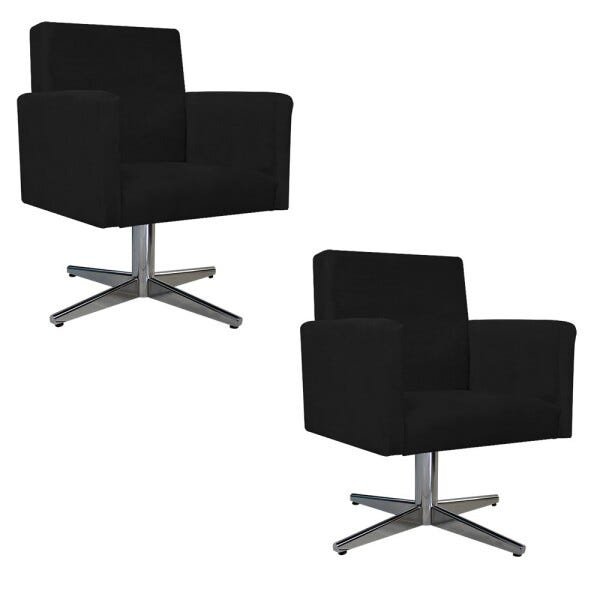 Kit 2 Poltronas Beatriz Base Giratória de Metal Suede Preto - 1