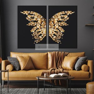 Quadro Decorativo Abstrato Borboleta Asas Douradas Moderna