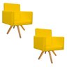 Kit 2 Poltronas Beatriz Base Giratória de Madeira Corano Amarelo - 1