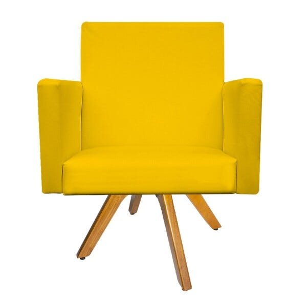 Kit 2 Poltronas Beatriz Base Giratória de Madeira Corano Amarelo - 3