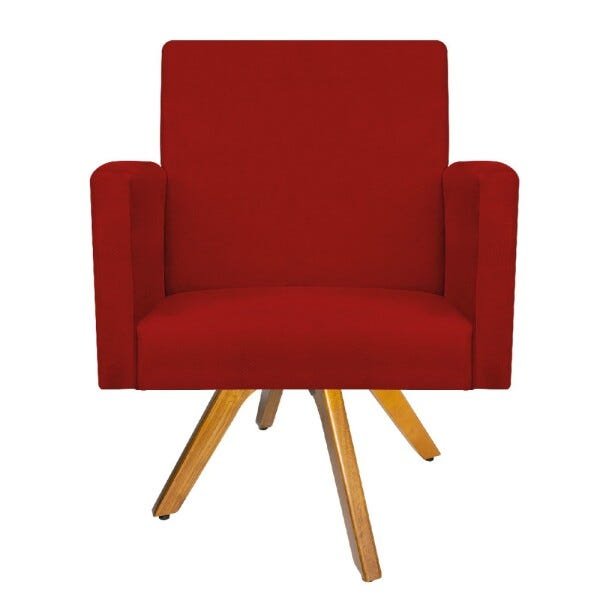 Kit 2 Poltronas Beatriz e 2 Puff Sofia Base Giratória de Madeira Suede Vermelho - 3