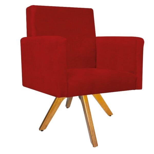 Kit 2 Poltronas Beatriz e 2 Puff Sofia Base Giratória de Madeira Suede Vermelho - 2