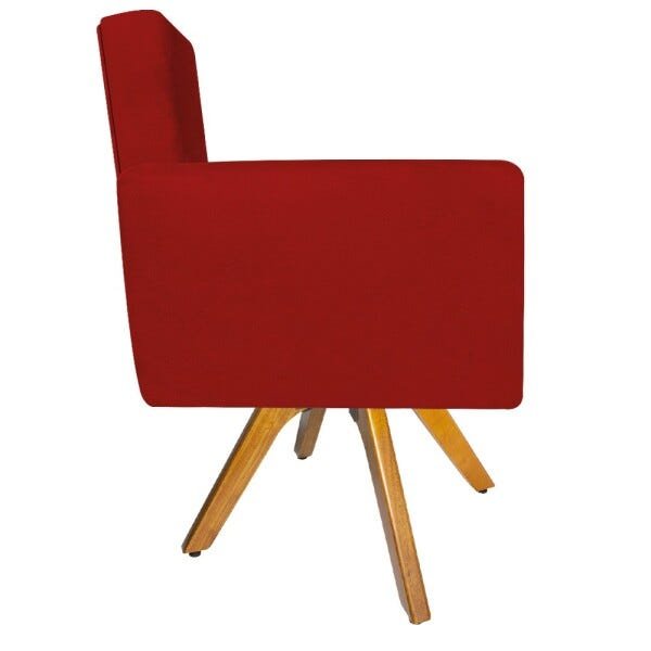 Kit 2 Poltronas Beatriz e 2 Puff Sofia Base Giratória de Madeira Suede Vermelho - 4