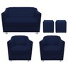kit 02 Poltrona, 01 Namoradeira Tilla e 02 Puffs Dado Suede Azul Marinho - STS Móveis - 1