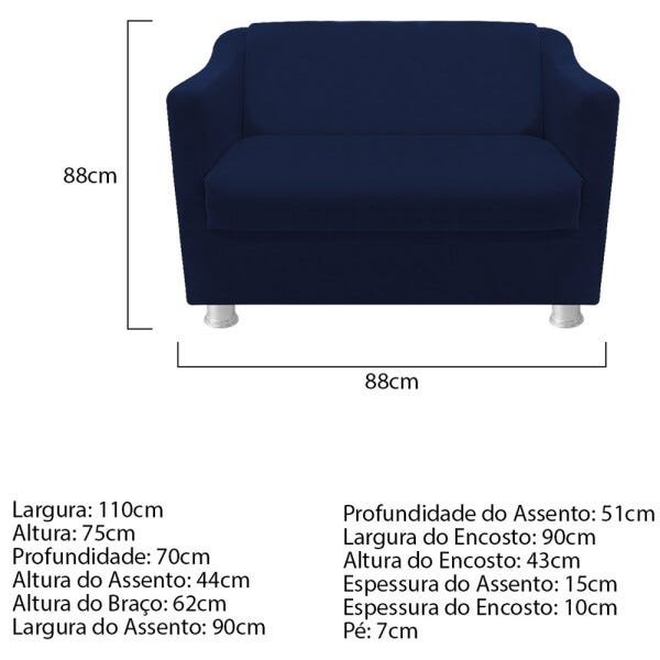 kit 02 Poltrona, 01 Namoradeira Tilla e 02 Puffs Dado Suede Azul Marinho - STS Móveis - 5