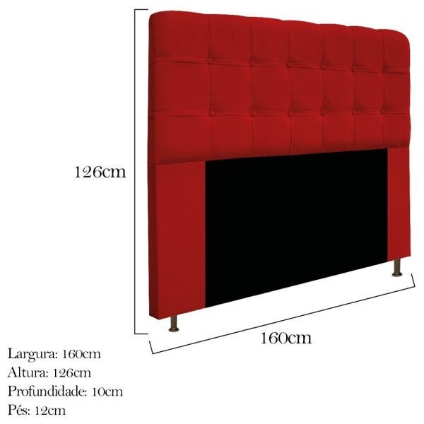Cabeceira Estofada Mel 160 cm Queen Size Com Botonê Suede Vermelho - STS Móveis - 3