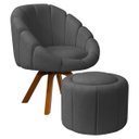 Ver imagem 1 de Kit Poltrona Decorativa Orgânica Flora Base Giratória com Puff Bouclê - Sofa Store:bouclê Cinza Graf