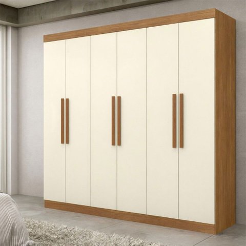 Guarda-roupa Casal Monte 6 Portas 2 Gavetas 100% Mdf Cinamomo/off White - Pnr Móveis