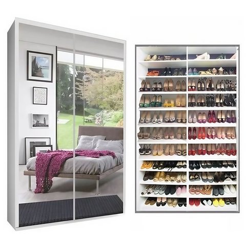 Sapateira Multiuso com Espelho e Luz de Led 2 Portas 100 Pares Quarto