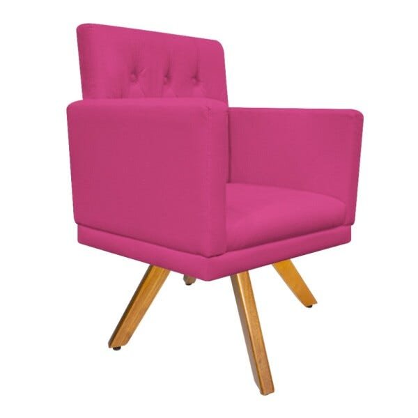 kit 04 Poltronas Fernanda Base Giratória de Madeira Corano Pink - STS Móveis - 3