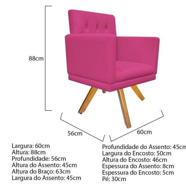 kit 04 Poltronas Fernanda Base Giratória de Madeira Corano Pink - STS Móveis - 5