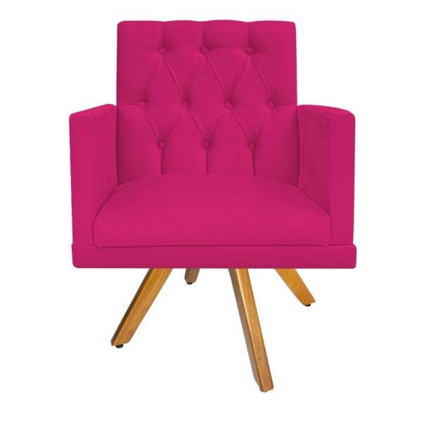 Poltrona Fernanda Base Giratória de Madeira Suede Pink - STS Móveis - 1