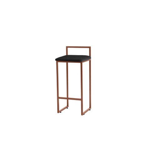 Banqueta Alta Decorativa Pietra em Suede com Armação Dourada - Preto