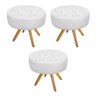 Kit 3 Puffs Fernanda Base Giratória de Madeira Suede Branco - Sts Móveis - 1