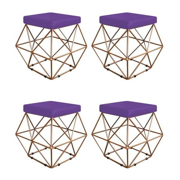 Kit 4 Puffs Quadrado Aramado Elsa Corano Roxo - Sts Móveis - 1
