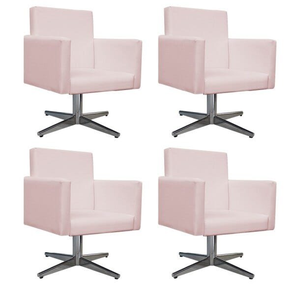 Kit 04 Poltronas Beatriz Base Giratória de Metal Corano Rosa Bebê - STS Móveis - 1