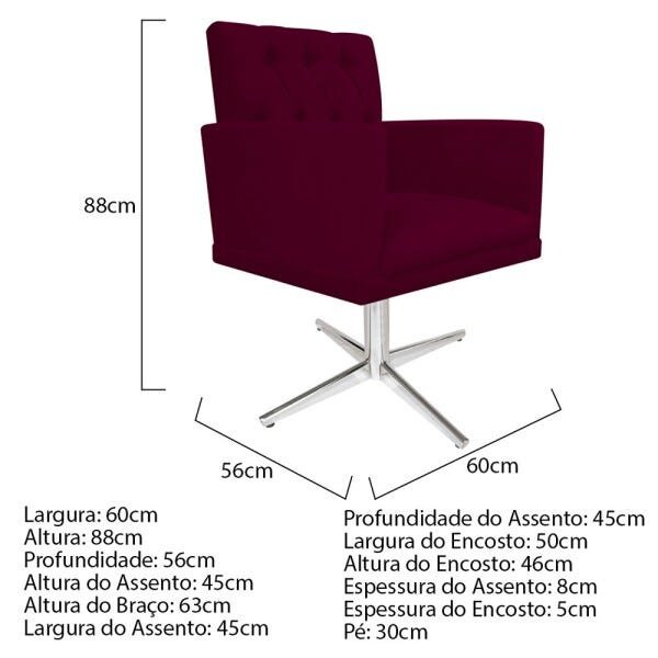 kit 03 Poltronas Fernanda Base Giratória de Metal Suede Bordô - STS Móveis - 5
