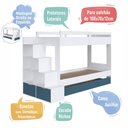 Ver imagem 3 de Treliche Infantil com Escada, Nichos e Gavetas Bi005 Infanto Branco Azul Secreto Completa Móveis