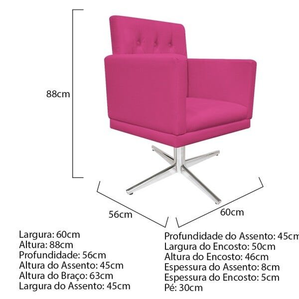 kit 04 Poltronas Fernanda Base Giratória de Metal Corano Pink - STS Móveis - 5