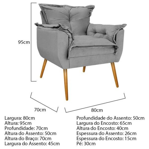 Kit 3 Poltronas Opala Palito Mel Suede Cinza - Sts Móveis - 5