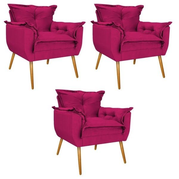 Kit 3 Poltronas Opala Palito Mel Suede Pink - Sts Móveis - 1