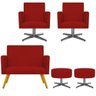 Kit Namoradeira, 02 Poltronas Beatriz e 02 Puff Sofia Base Giratória de Metal Suede Vermelho - STS - 1
