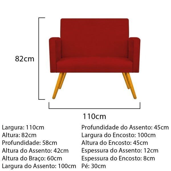Kit Namoradeira, 02 Poltronas Beatriz e 02 Puff Sofia Base Giratória de Metal Suede Vermelho - STS - 6
