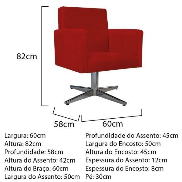 Kit Namoradeira, 02 Poltronas Beatriz e 02 Puff Sofia Base Giratória de Metal Suede Vermelho - STS - 5