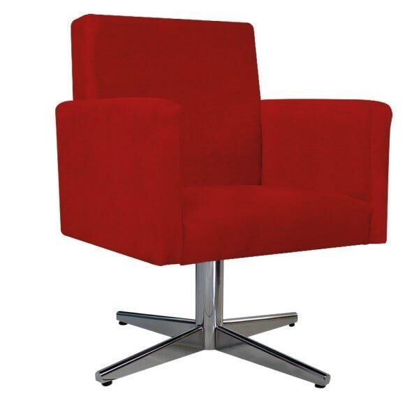 Kit Namoradeira, 02 Poltronas Beatriz e 02 Puff Sofia Base Giratória de Metal Suede Vermelho - STS - 2