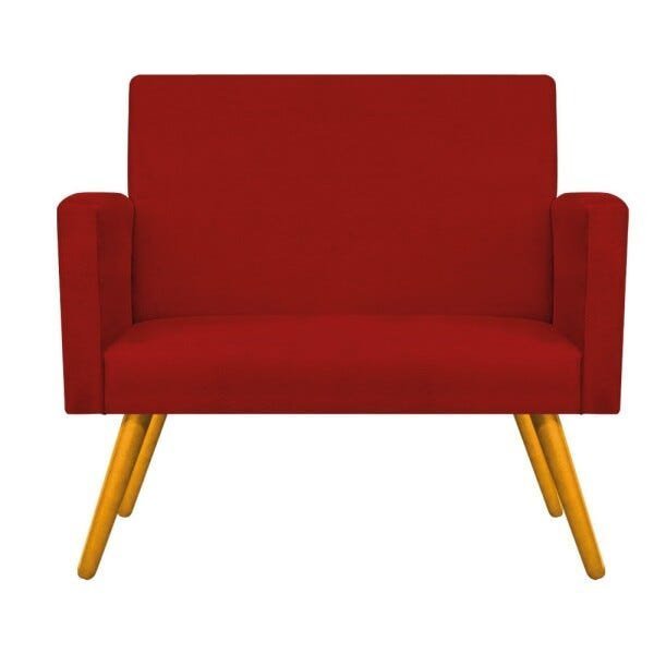 Kit Namoradeira, 02 Poltronas Beatriz e 02 Puff Sofia Base Giratória de Metal Suede Vermelho - STS - 3