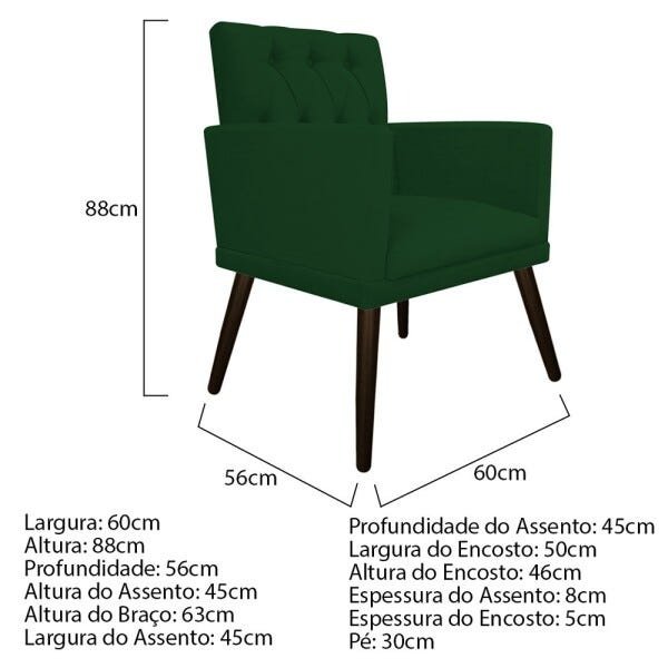 Poltrona Fernanda Pés Palito Tabaco Suede Verde - STS Móveis - 4